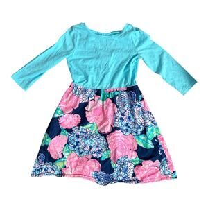 Lilly Pulitzer Girls Mochi Dress High Tide Navy Hey Hey Bouquet Large 8-10